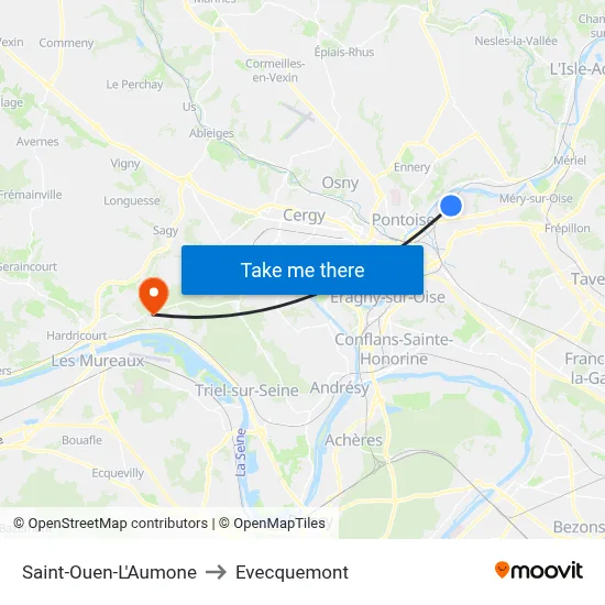 Saint-Ouen-L'Aumone to Evecquemont map