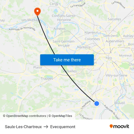 Saulx-Les-Chartreux to Evecquemont map
