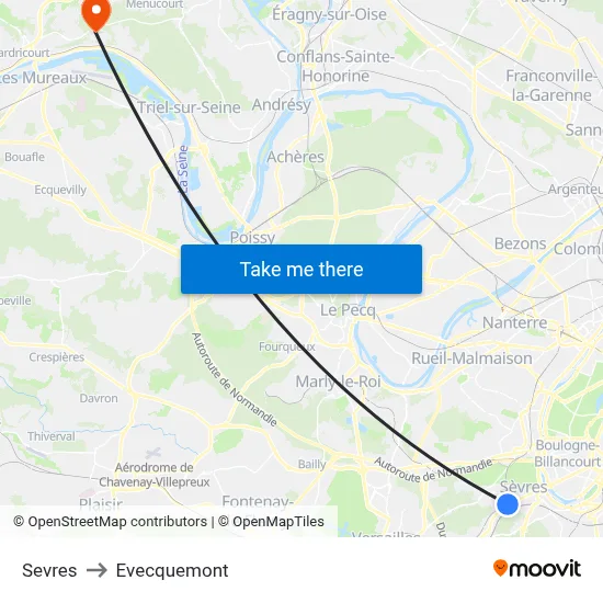 Sevres to Evecquemont map