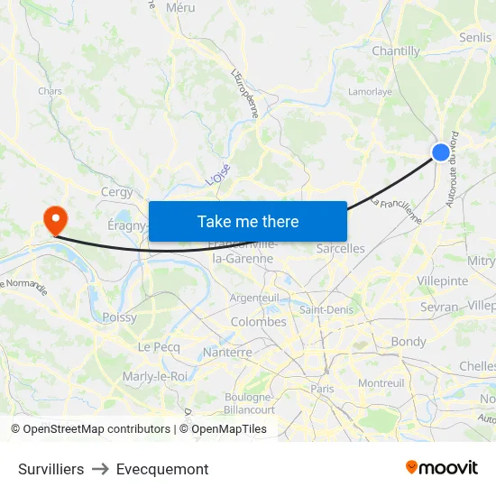 Survilliers to Evecquemont map