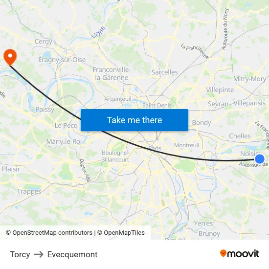 Torcy to Evecquemont map