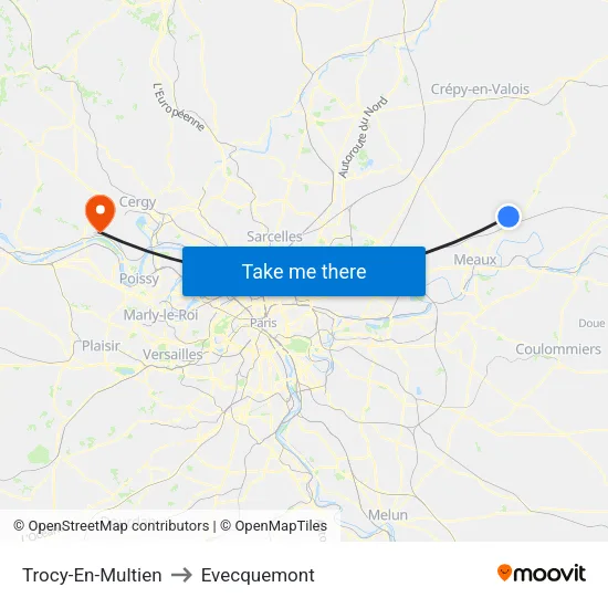 Trocy-En-Multien to Evecquemont map
