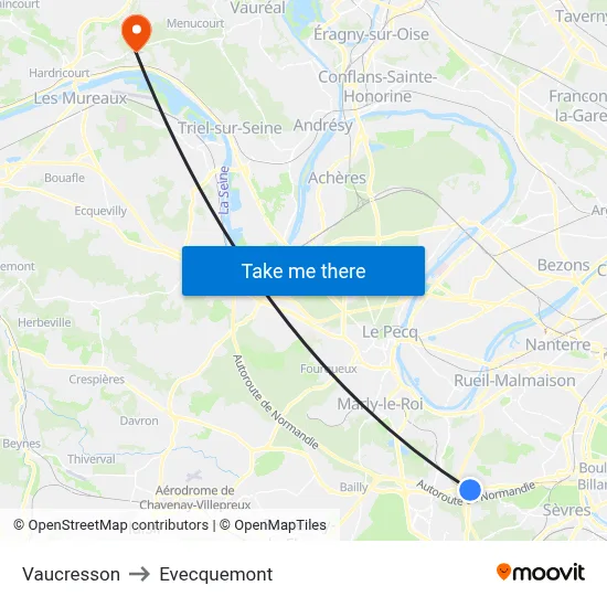 Vaucresson to Evecquemont map