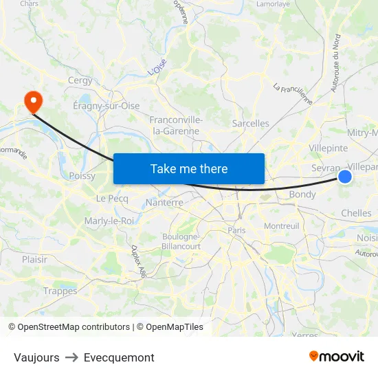 Vaujours to Evecquemont map