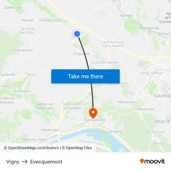 Vigny to Evecquemont map