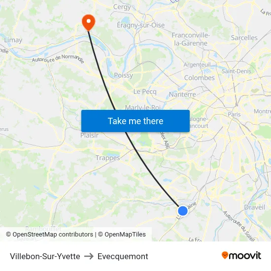 Villebon-Sur-Yvette to Evecquemont map
