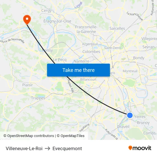 Villeneuve-Le-Roi to Evecquemont map