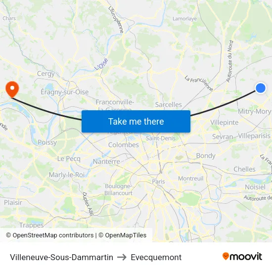 Villeneuve-Sous-Dammartin to Evecquemont map