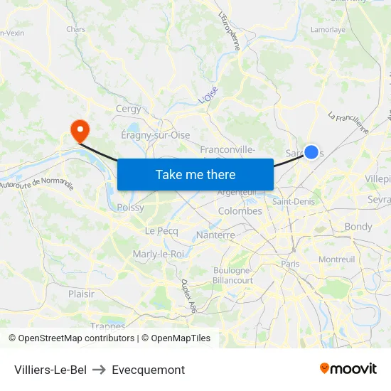 Villiers-Le-Bel to Evecquemont map