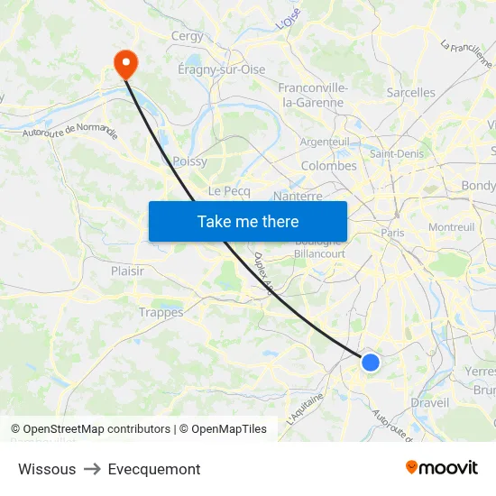 Wissous to Evecquemont map