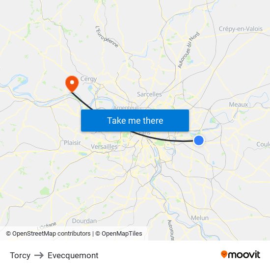 Torcy to Evecquemont map