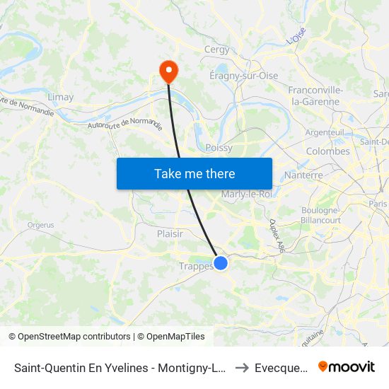 Saint-Quentin En Yvelines - Montigny-Le-Bretonneux to Evecquemont map