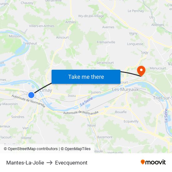 Mantes-La-Jolie to Evecquemont map