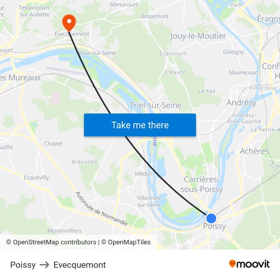 Poissy to Evecquemont map