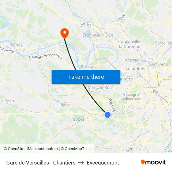 Gare de Versailles - Chantiers to Evecquemont map