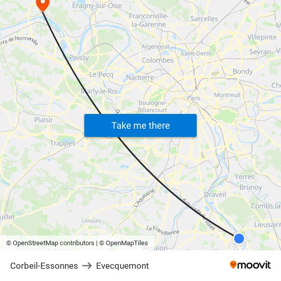 Corbeil-Essonnes to Evecquemont map