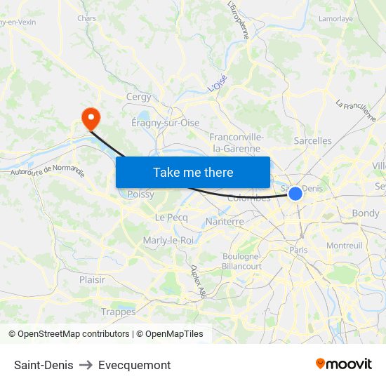 Saint-Denis to Evecquemont map