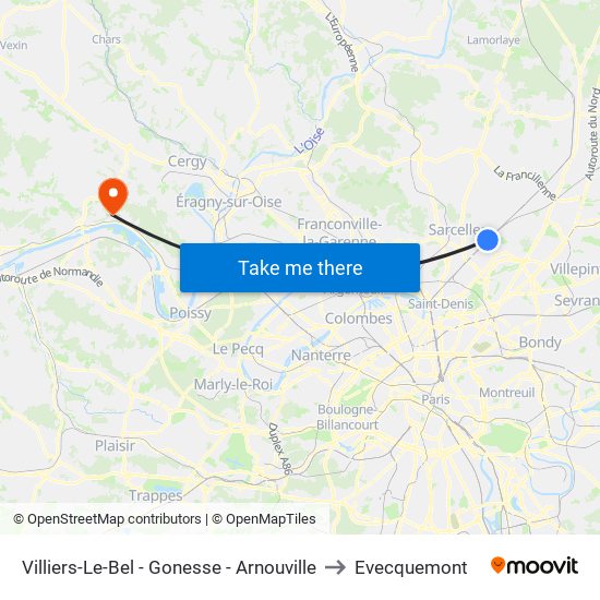 Villiers-Le-Bel - Gonesse - Arnouville to Evecquemont map