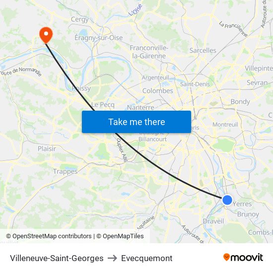 Villeneuve-Saint-Georges to Evecquemont map