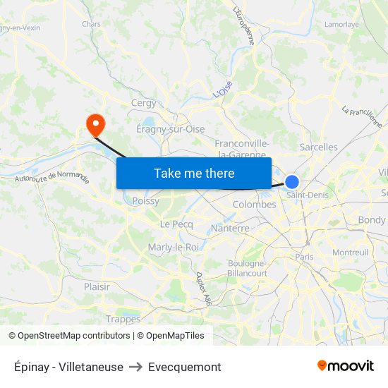 Épinay - Villetaneuse to Evecquemont map