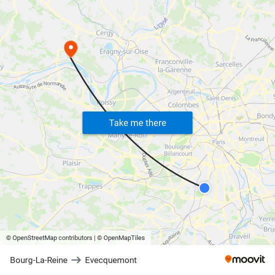 Bourg-La-Reine to Evecquemont map