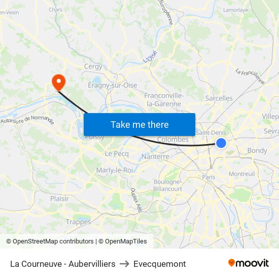 La Courneuve - Aubervilliers to Evecquemont map