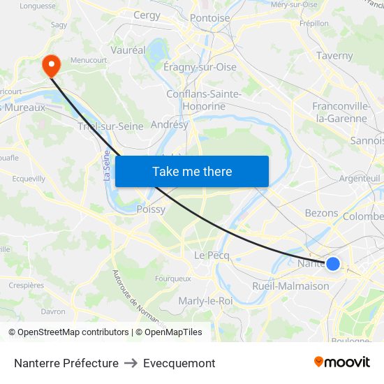 Nanterre Préfecture to Evecquemont map