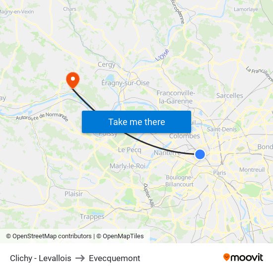 Clichy - Levallois to Evecquemont map