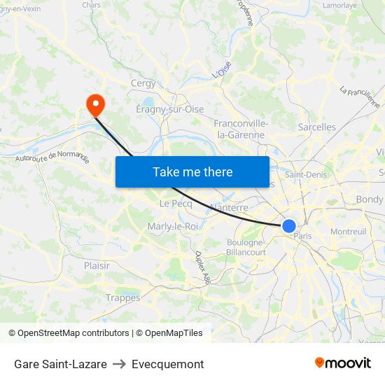 Gare Saint-Lazare to Evecquemont map