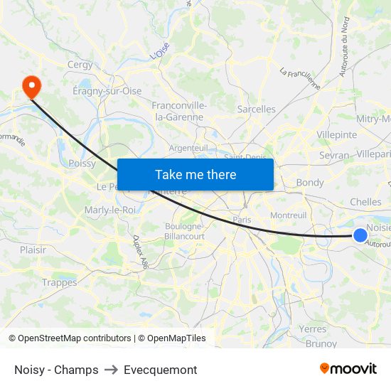 Noisy - Champs to Evecquemont map