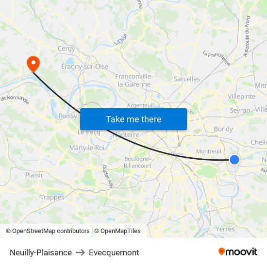 Neuilly-Plaisance to Evecquemont map