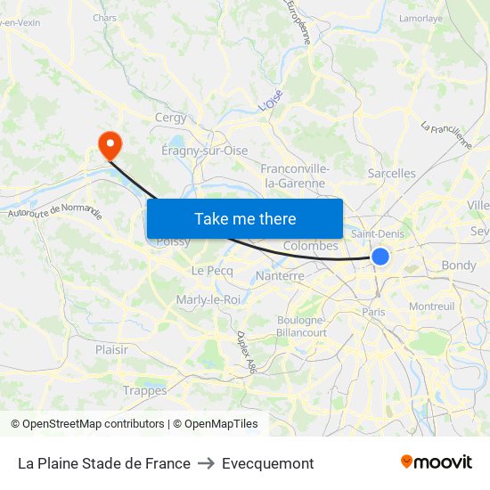 La Plaine Stade de France to Evecquemont map