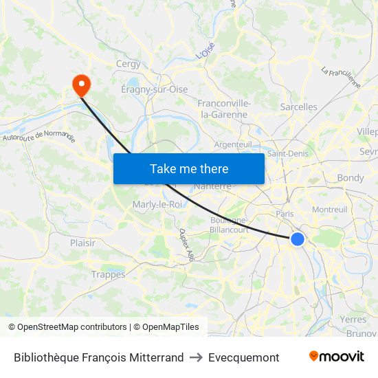 Bibliothèque François Mitterrand to Evecquemont map