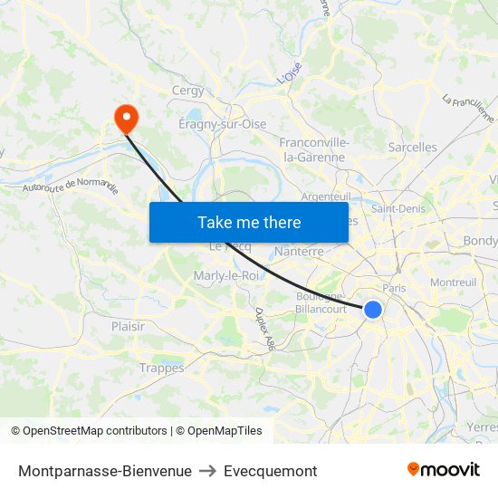 Montparnasse-Bienvenue to Evecquemont map