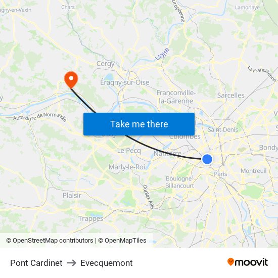 Pont Cardinet to Evecquemont map