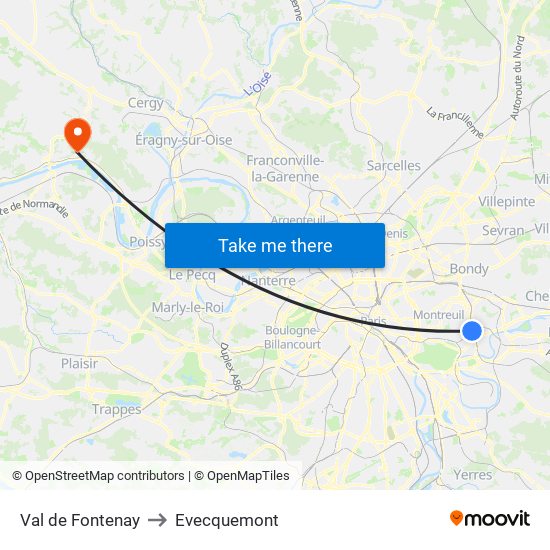 Val de Fontenay to Evecquemont map