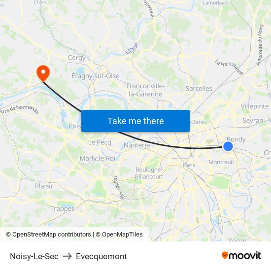 Noisy-Le-Sec to Evecquemont map