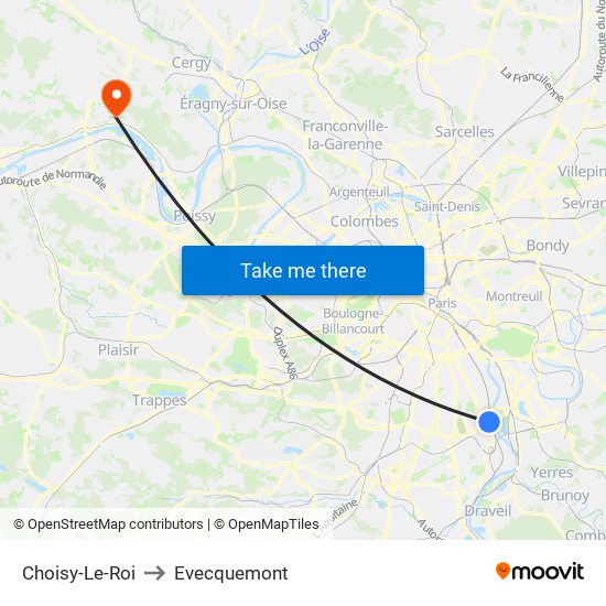 Choisy-Le-Roi to Evecquemont map
