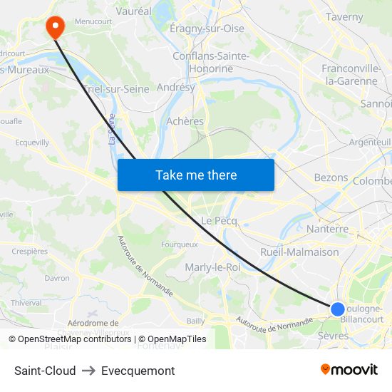 Saint-Cloud to Evecquemont map