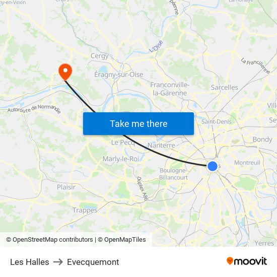 Les Halles to Evecquemont map