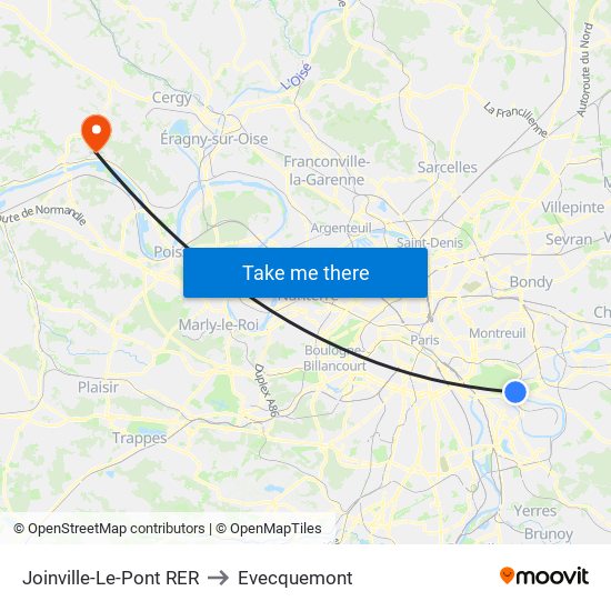 Joinville-Le-Pont RER to Evecquemont map