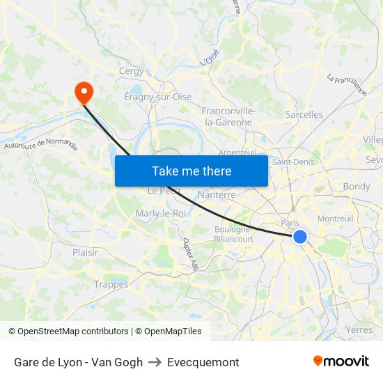Gare de Lyon - Van Gogh to Evecquemont map