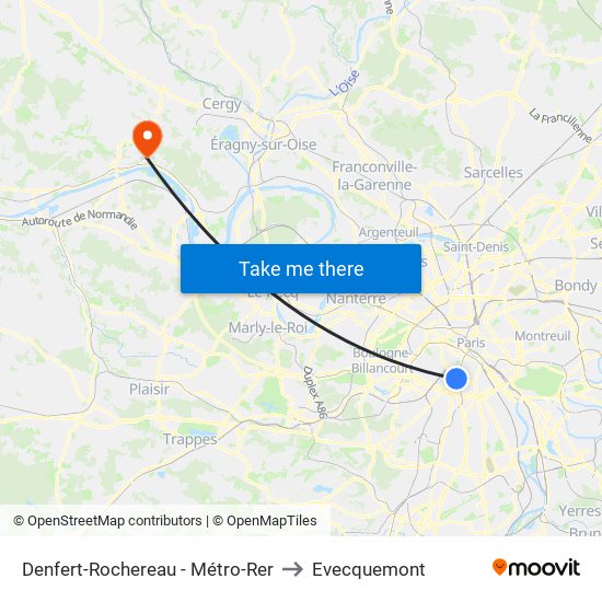 Denfert-Rochereau - Métro-Rer to Evecquemont map