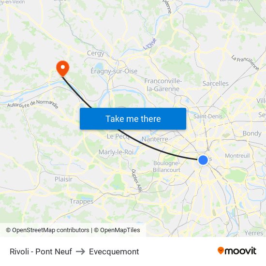 Rivoli - Pont Neuf to Evecquemont map