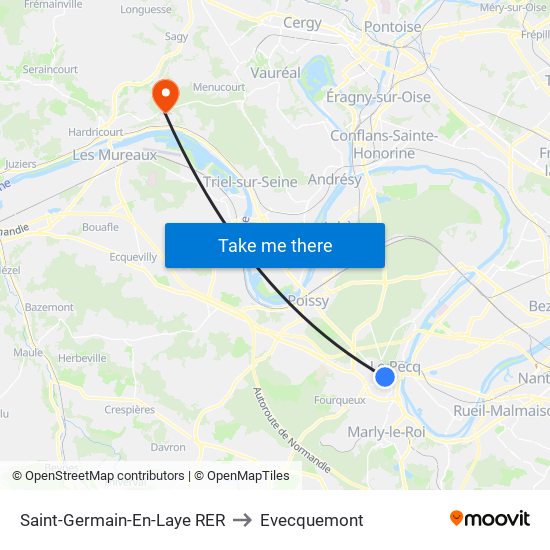 Saint-Germain-En-Laye RER to Evecquemont map