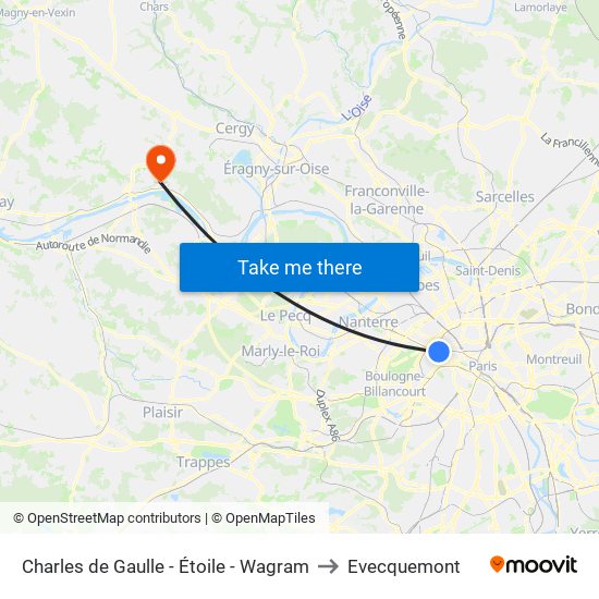 Charles de Gaulle - Étoile - Wagram to Evecquemont map