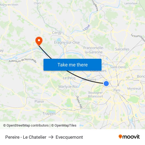 Pereire - Le Chatelier to Evecquemont map