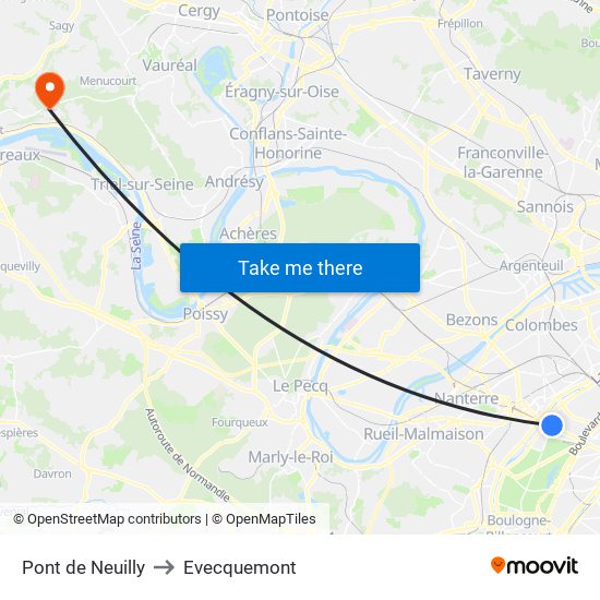 Pont de Neuilly to Evecquemont map