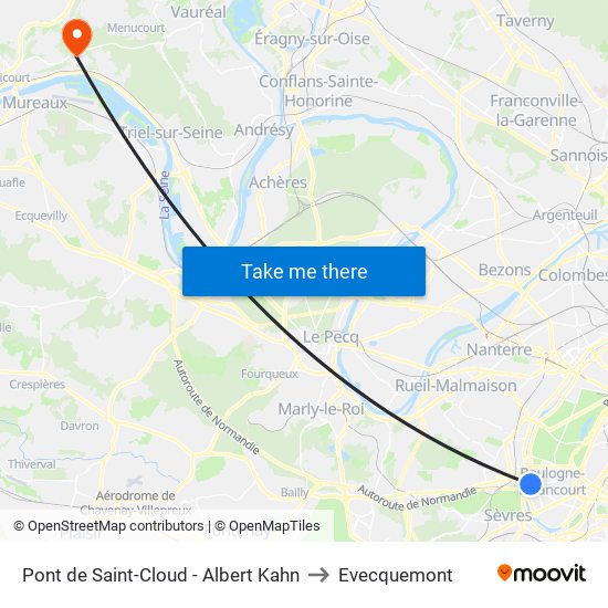 Pont de Saint-Cloud - Albert Kahn to Evecquemont map