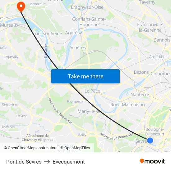 Pont de Sèvres to Evecquemont map